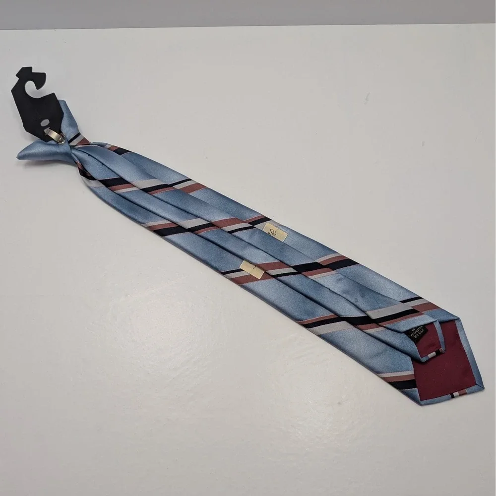 Vintage Prestige Kids Clip On Tie Light Blue Brown Stripe Formal Wedding Party